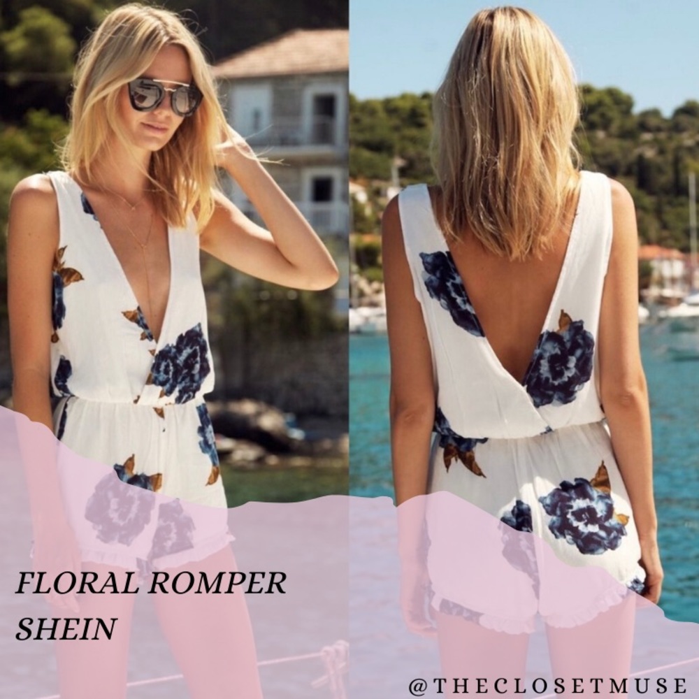 Blue White Floral Romper Sz Small